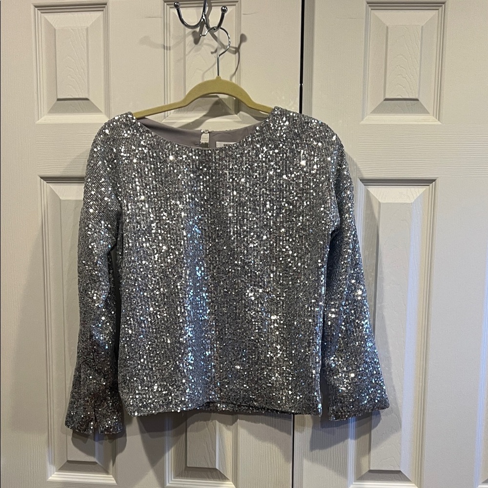 Emerson Fry Silver Sequin Long-Sleeve Top